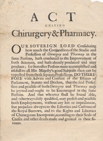 Act Uniting Pharmacy & Chirurgery, 1682, RCSEd 1/3/3/23