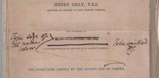 Title page of Gray's Anatomy proof (1858) RCSED