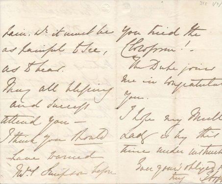 Letter from the Duchess of Argyll congratulating Simpson on the discovery of the use of chloroform in midwifery, JYS 1/39